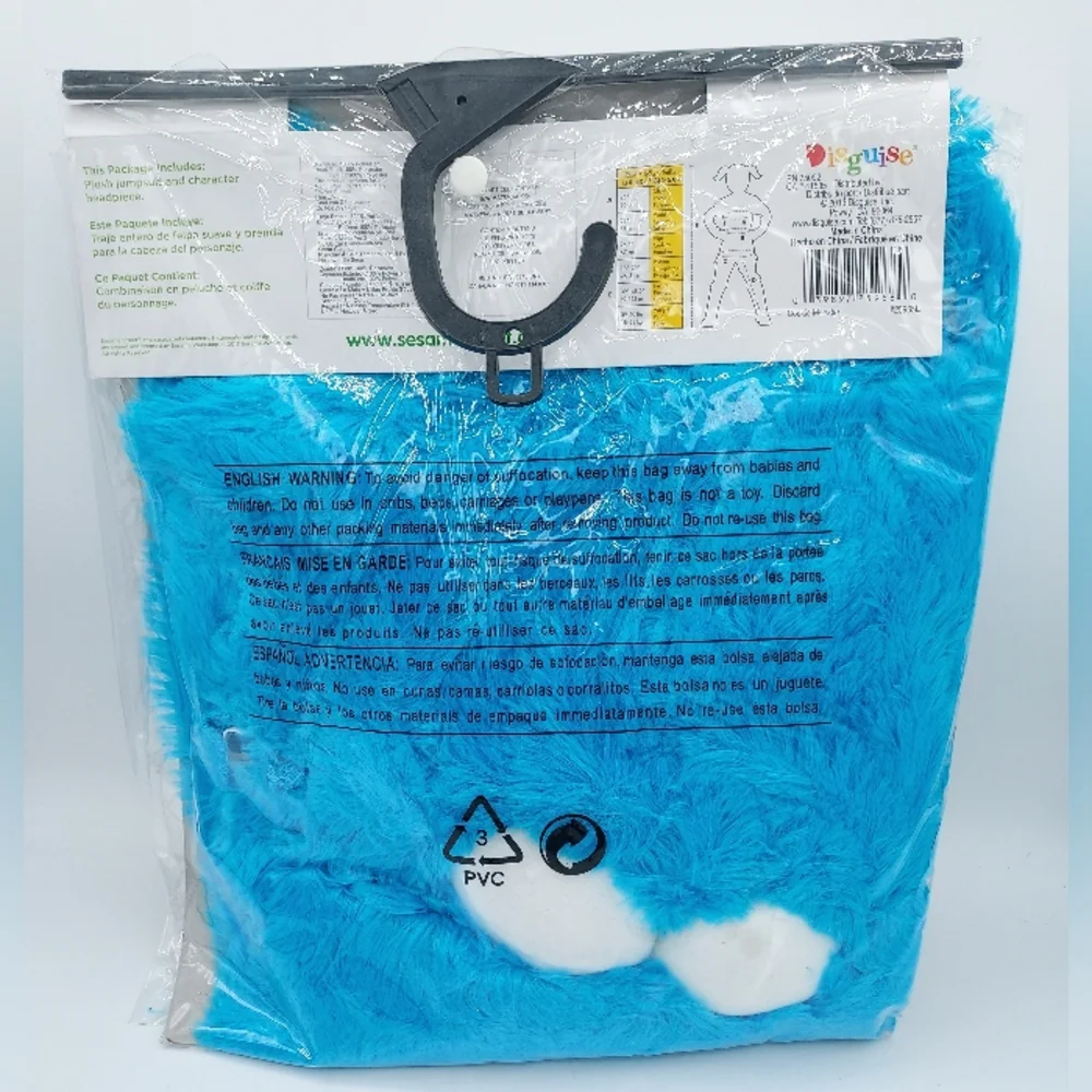 Sesame Street Cookie Monster Costume - Bright Blue Plush Jumpsuit with Hood
